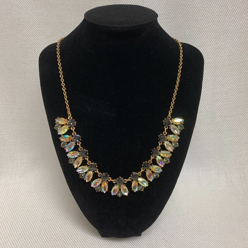 J. CREW Rhinestone Statement Necklace Gray and Iridescent Tones 18-21"